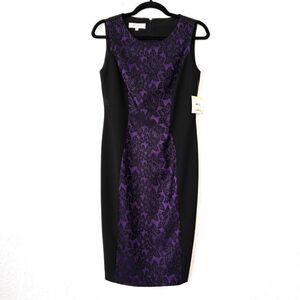 NWT Kasper Black & Purple Lace Sheath Dress Size‎ 4
